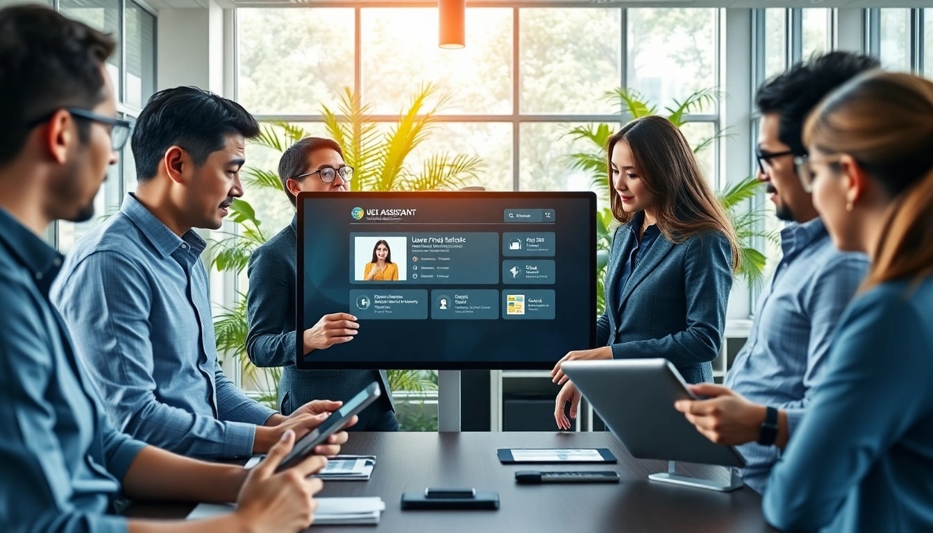 Engaging scene showing an assistant for enterprise providing seamless collaboration in a modern office.