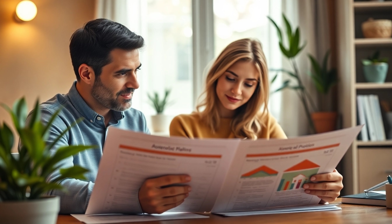 Reviewing auto and home protection plans in a cozy home office setting.