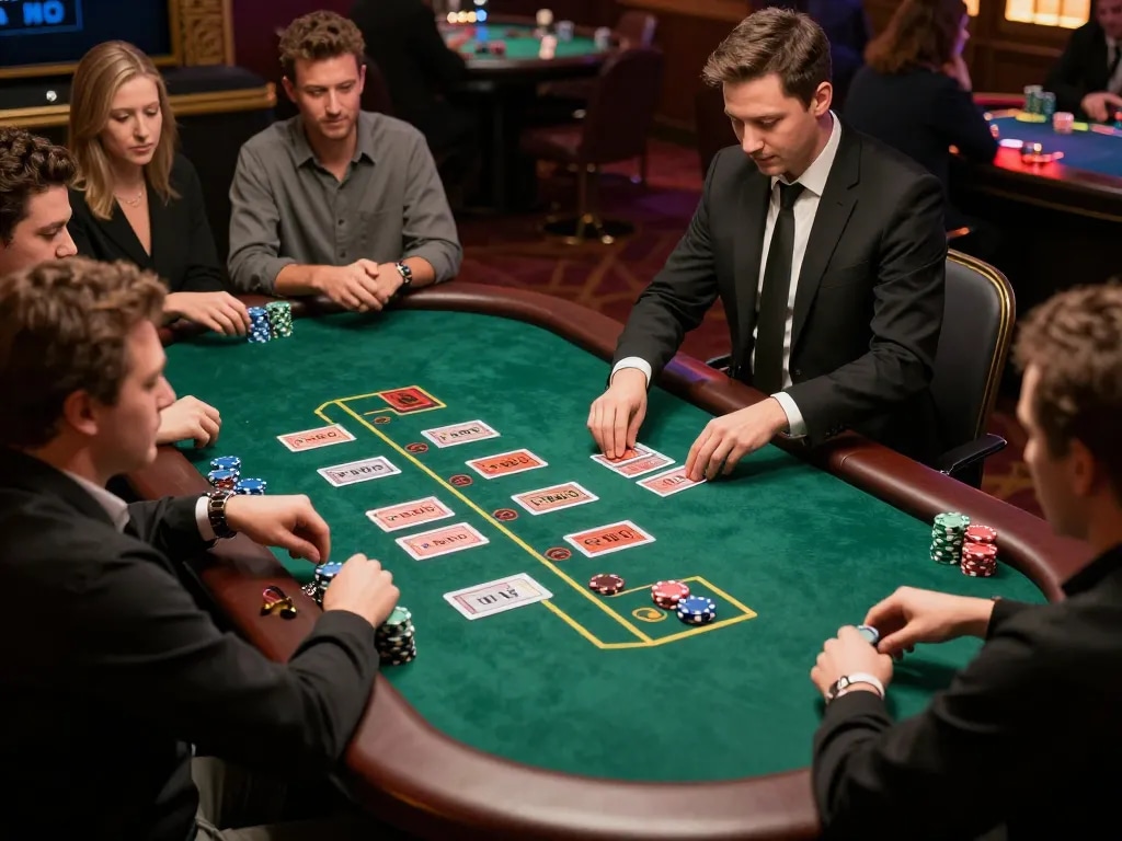 Players engage in an exciting live dealer game at FB88, focusing on the dealer and action at the blackjack table.