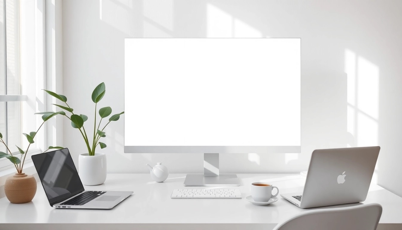 Bright beyaz ekran displayed on a modern desk for improved focus and productivity lighting.