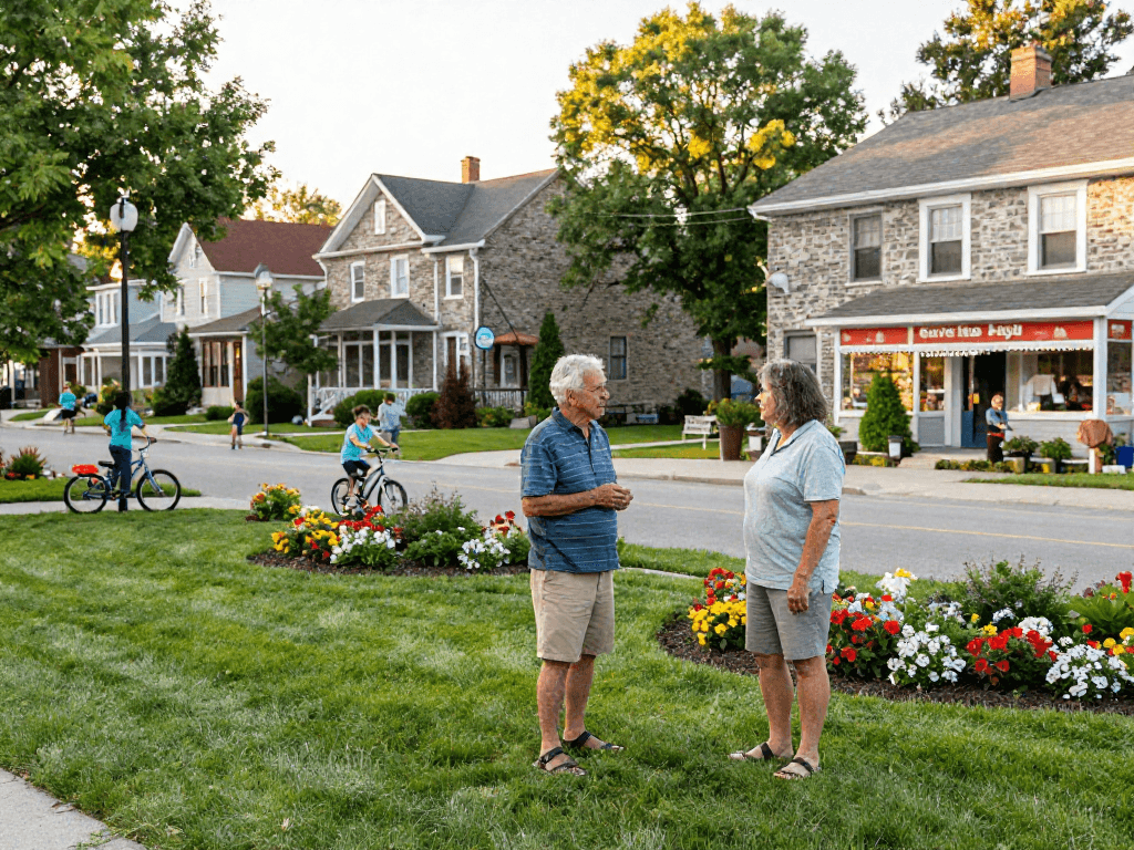 Engaging community scene in Ancaster showcasing neighbors interacting, enhancing Stephen Gleave Ancaster.