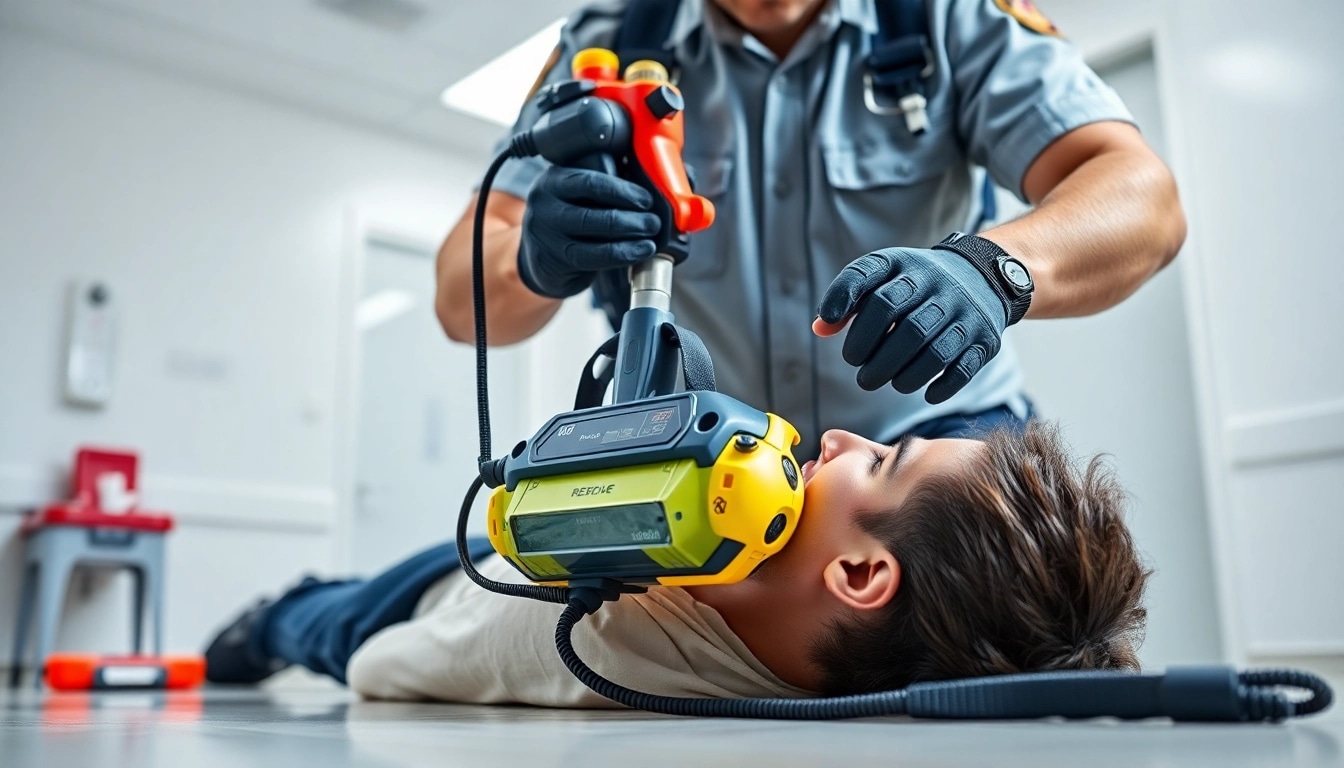 Showcase of a choking rescue device being used in a professional setting to save a life.