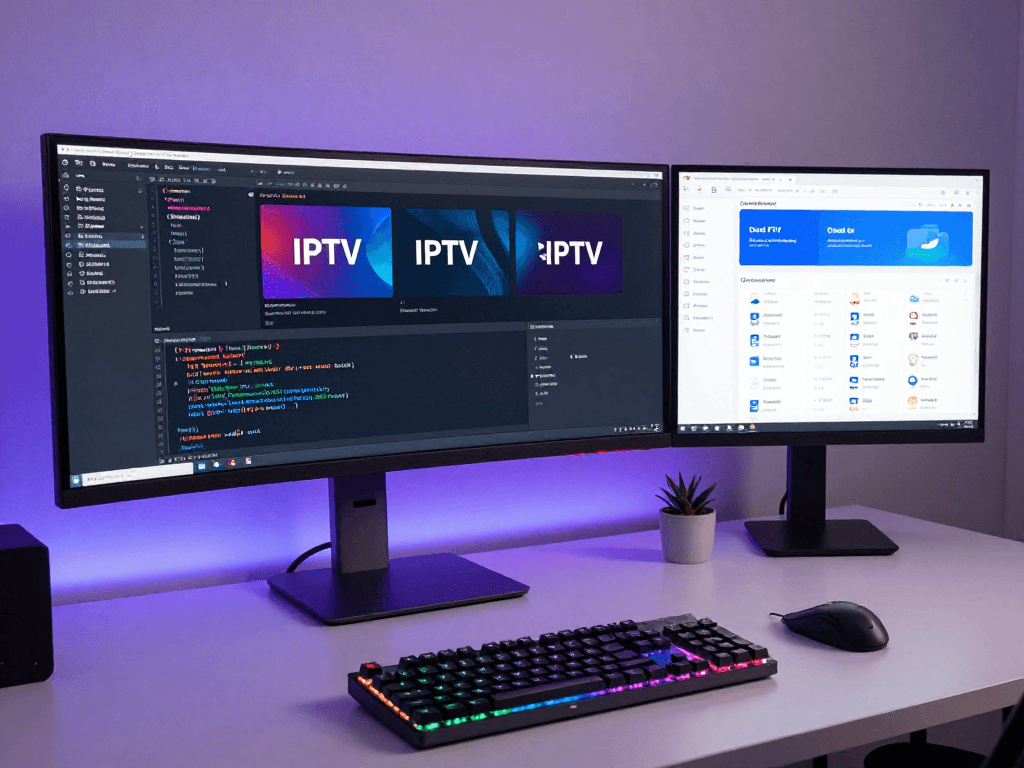 IPTV UK software development workspace showcasing cloud computing and advanced technology.