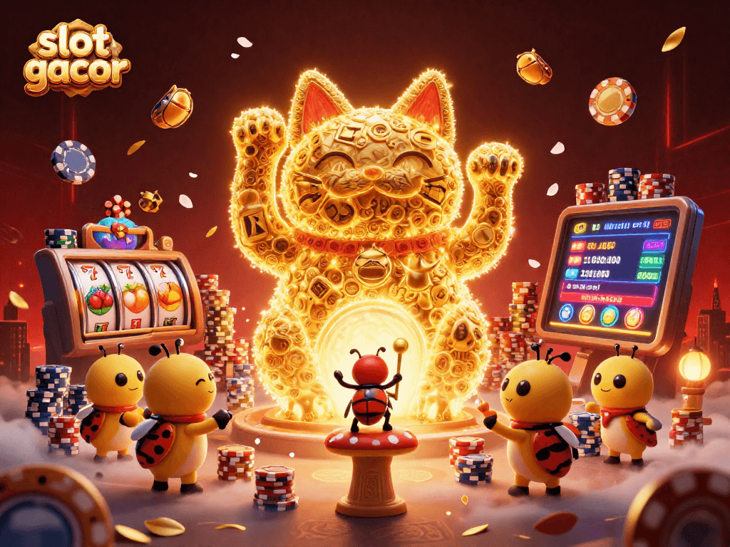 Mainkan slot gacor dengan simbol keberuntungan dan elemen kasino lainnya dalam ilustrasi yang dinamis.