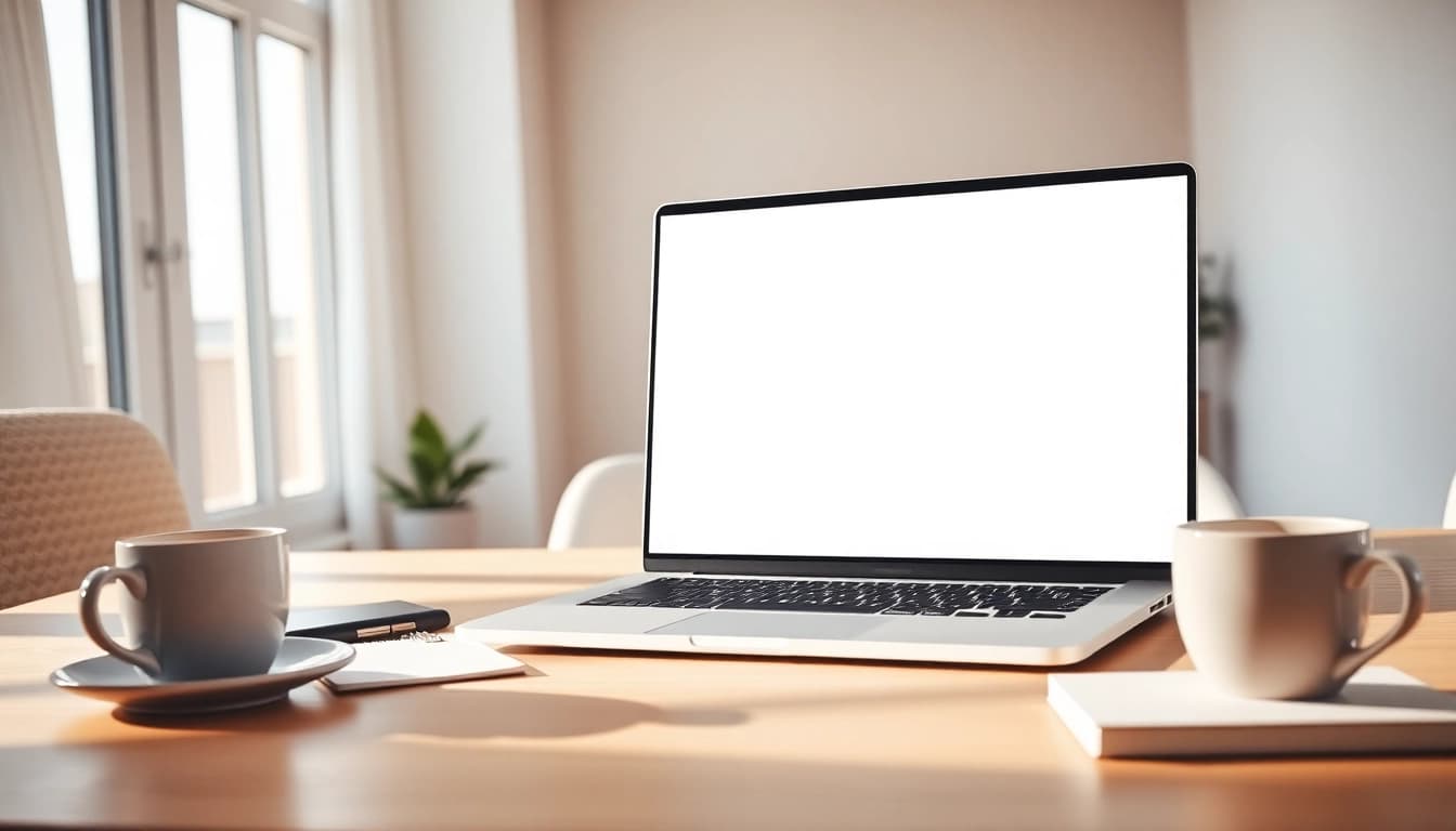 Using beyaz ekran on a laptop in a bright, minimalist workspace for productivity and focus.