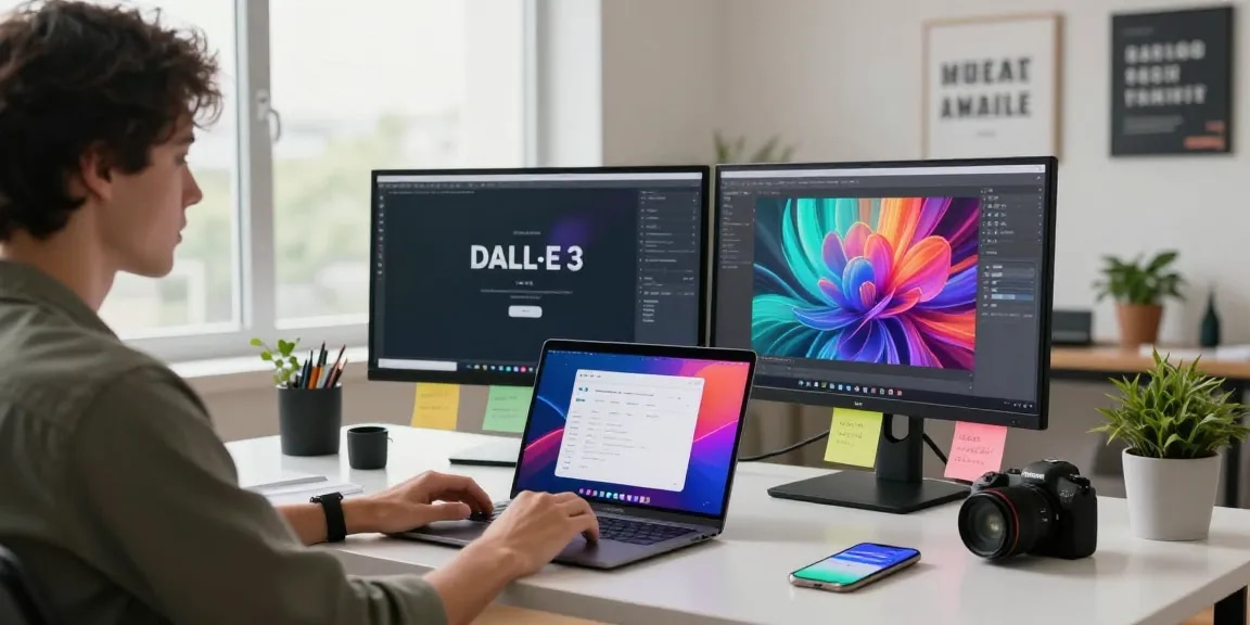 ChatGPT Plus Subscription in Nepal workspace with user accessing advanced AI tools on laptop and vibrant monitors.