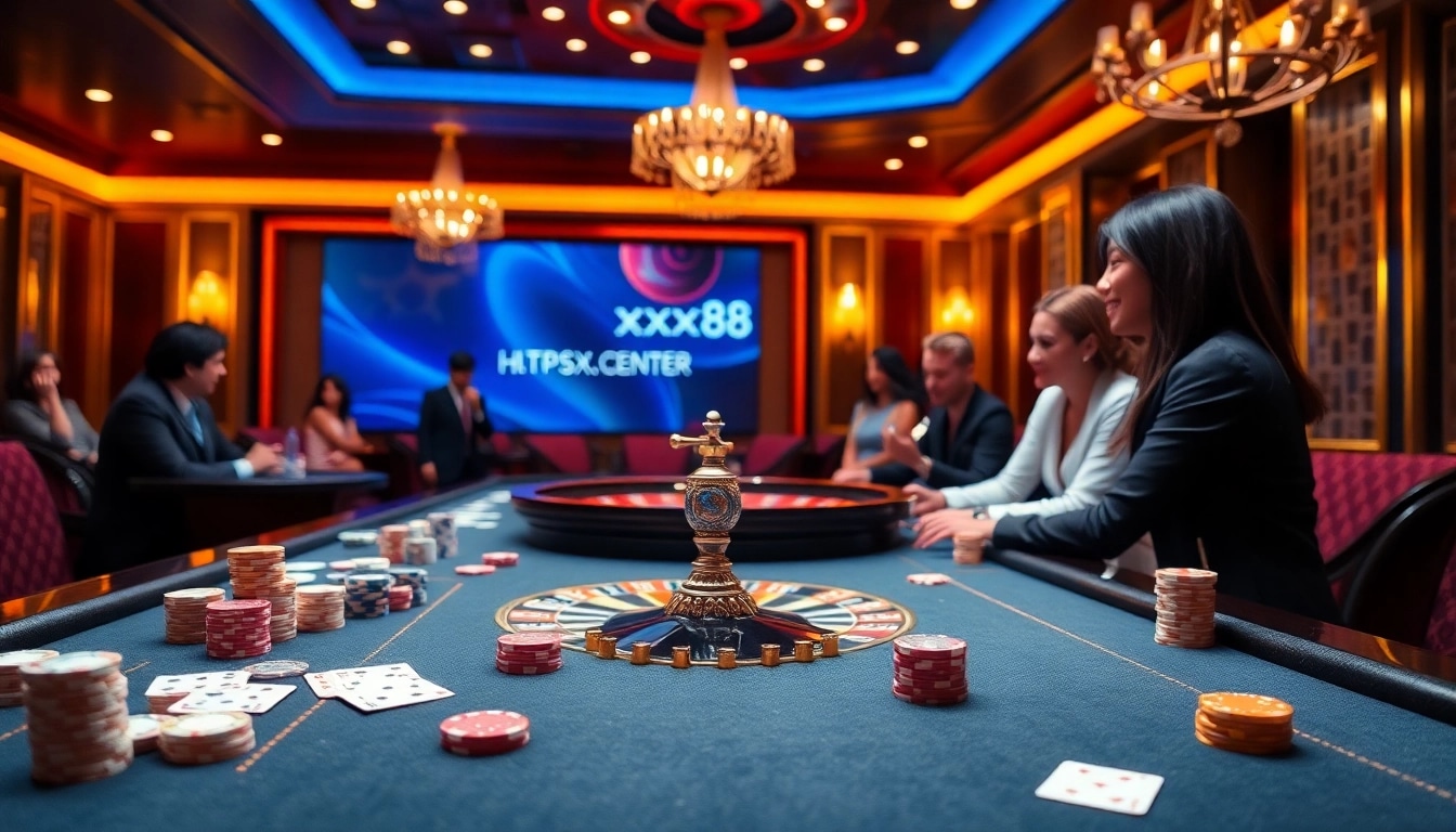 Engage with exciting casino games at https://xx88.center/ featuring vibrant poker tables and roulette wheels.