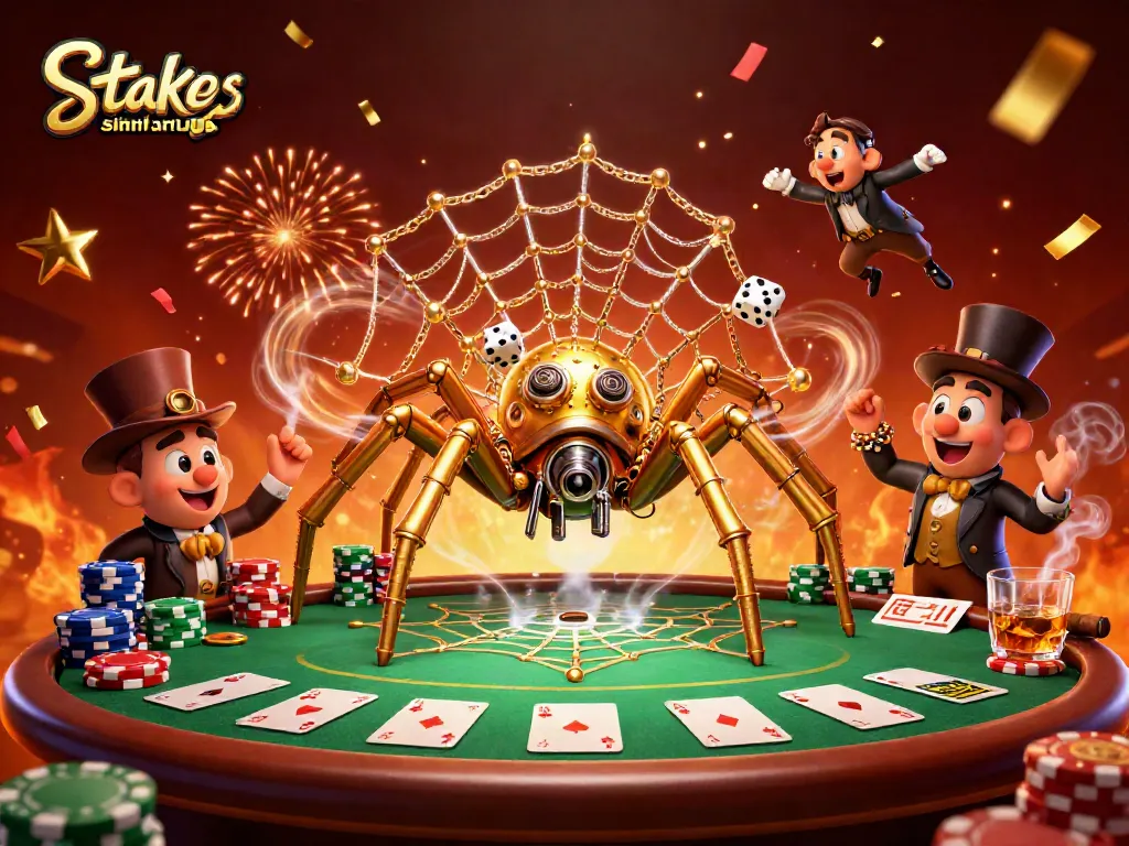 Experience the thrill of stake.us similar sites with a steampunk spider theme in a casino setting.