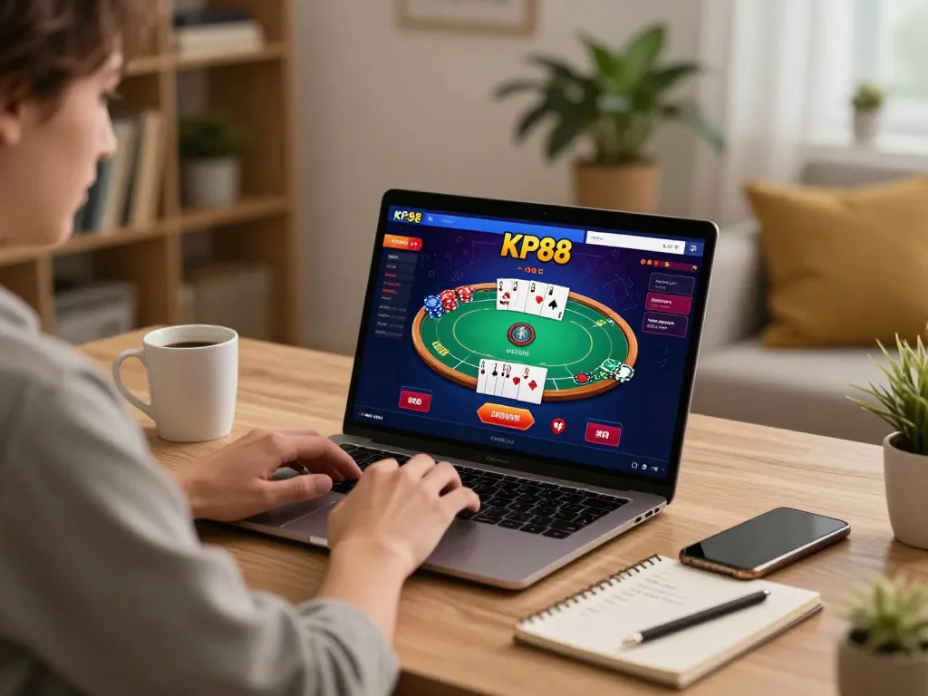 Engaging online gaming experience on KP88 with colorful poker game on laptop