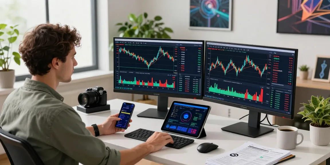 AICoin实时交易分析界面，现代办公室内交易员专注于多屏K线图，展现专业数据展示。