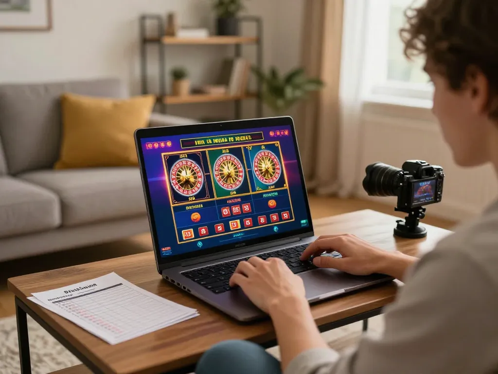 Engaging in online casino games at home for LOTO188 TRANG CHỦ experience, showcasing gameplay focus and cozy atmosphere.
