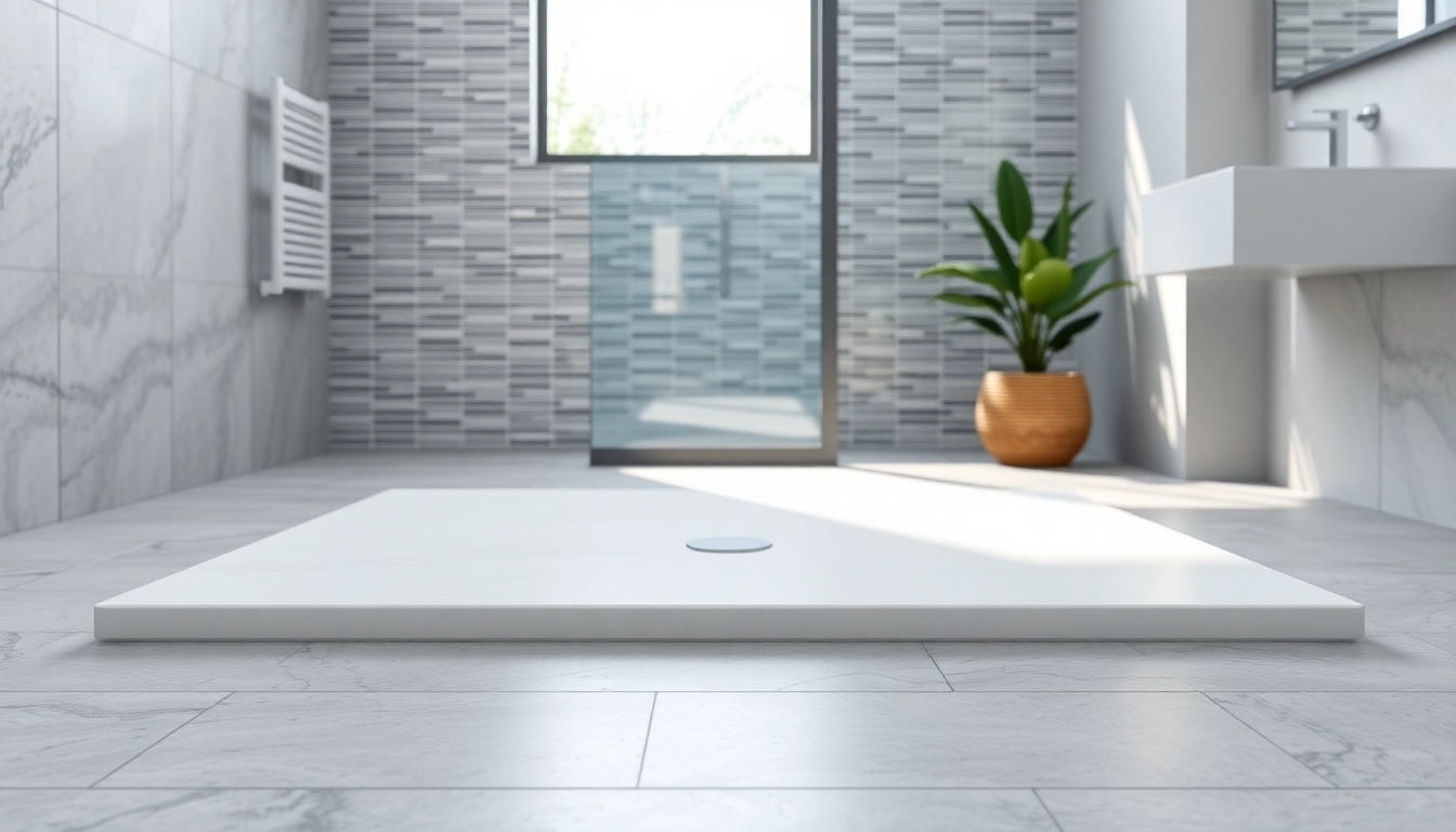 View a pristine shower base featuring elegant design in a modern bathroom setting.