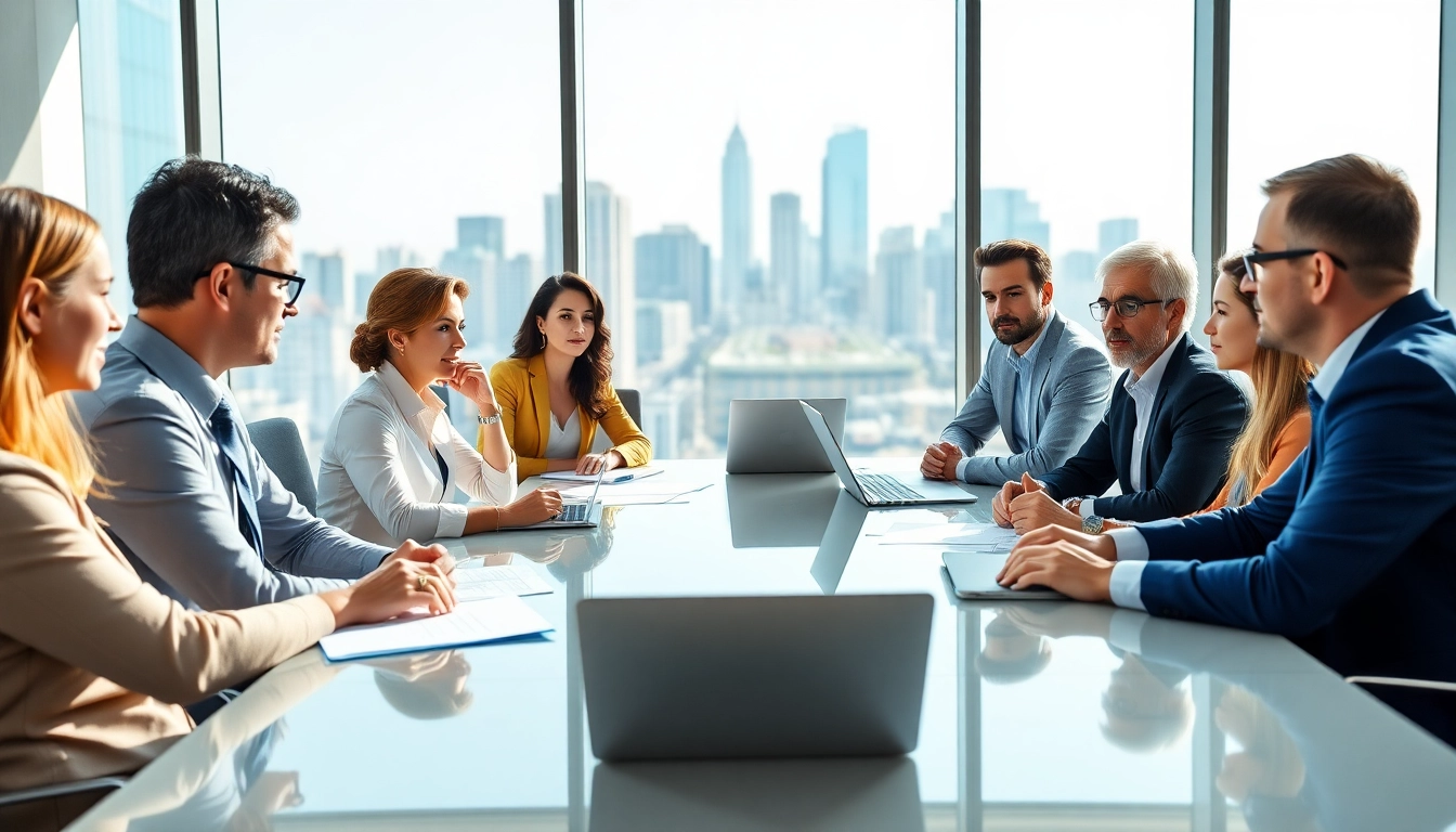 Professionals discussing Federal and State contracts and grants in a modern office setting.
