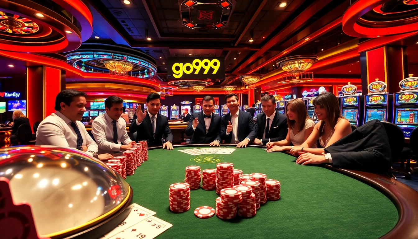 Experience the thrilling atmosphere of the go99 casino with colorful poker chips and vibrant gaming tables.