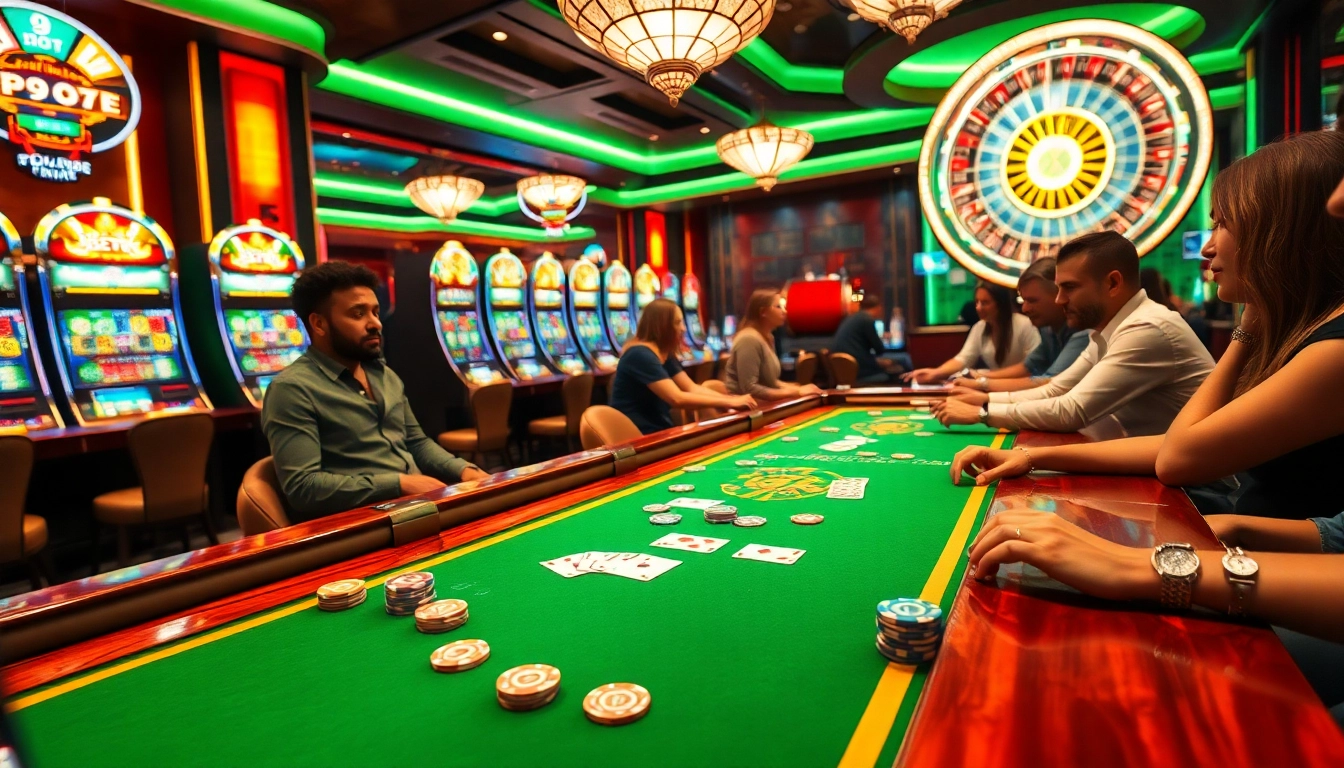 The k9k9 game action at a casino table with colorful chips, cards, and a spinning roulette wheel.
