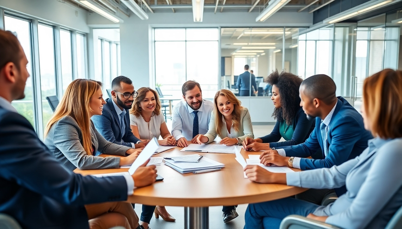 Discussing Federal and State contracts and grants with diverse professionals in a modern office.