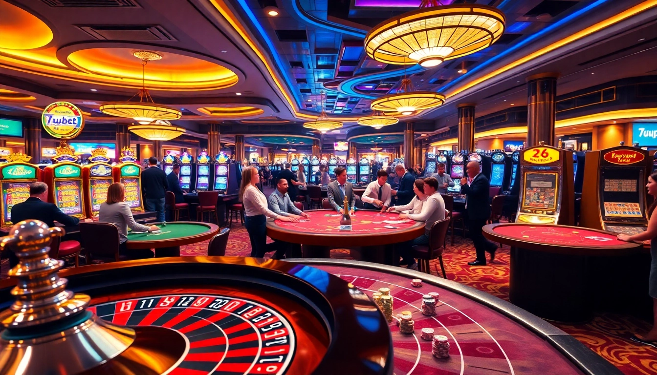 Players enjoying exciting games at 7upbet casino, showcasing a vibrant gambling atmosphere.