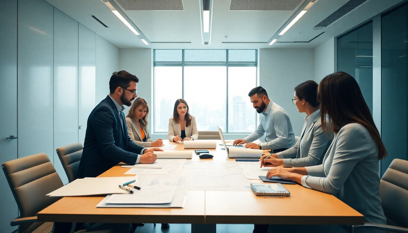 Construction association professionals collaborating in a conference room.