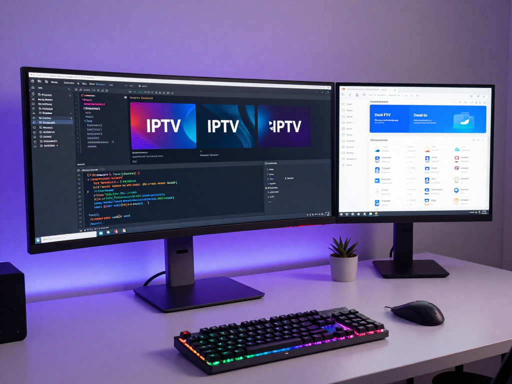 IPTV UK software development workspace showcasing cloud computing and advanced technology.