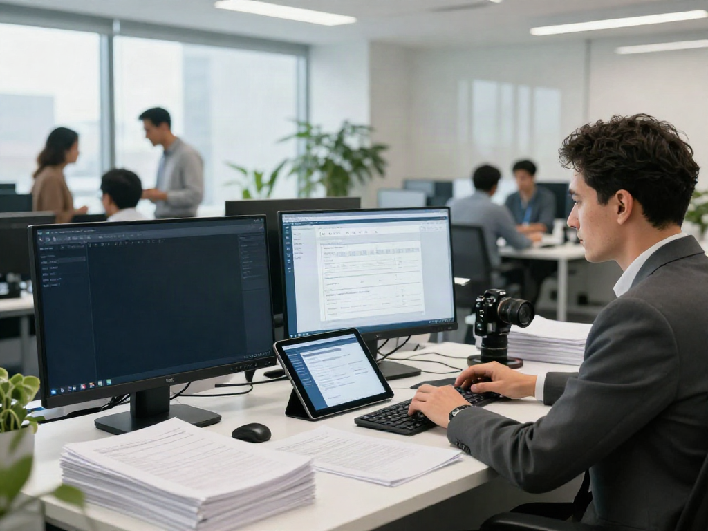 Tax office software in action within a modern consulting workspace