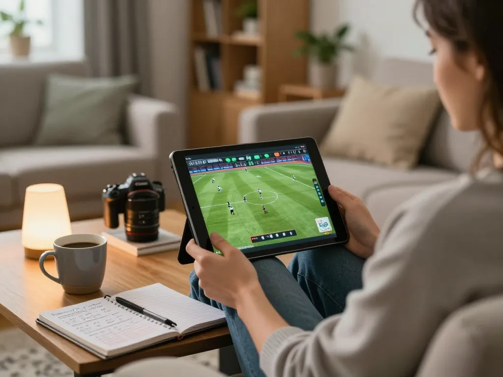 Viewing bóng đá lu scores on a tablet at home, enjoying online gambling in a cozy environment