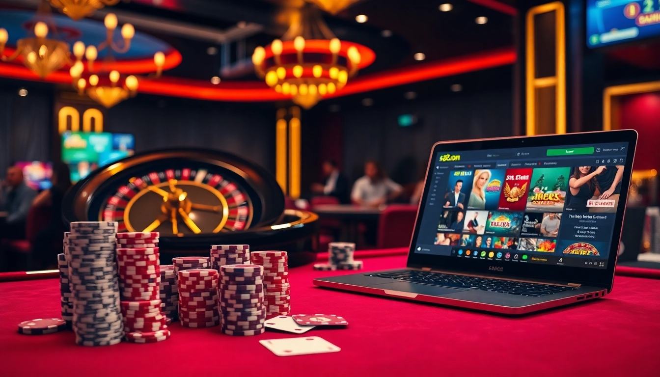 Engaging atmosphere at s8.com with poker chips and roulette table elevating the gambling experience.