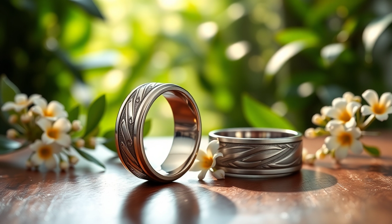 Showcase of tungsten wedding bands highlighting unique designs and metallic finishes.