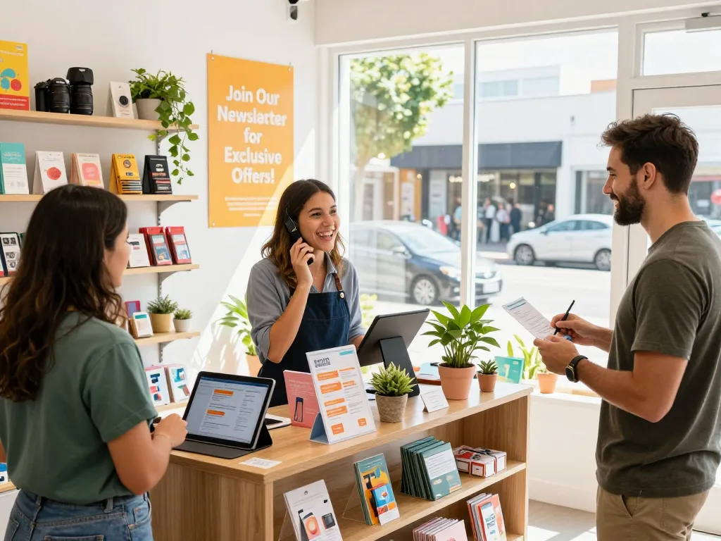 Engaging scene illustrating customers excited about signing up for Link Hubet88 newsletter offers.