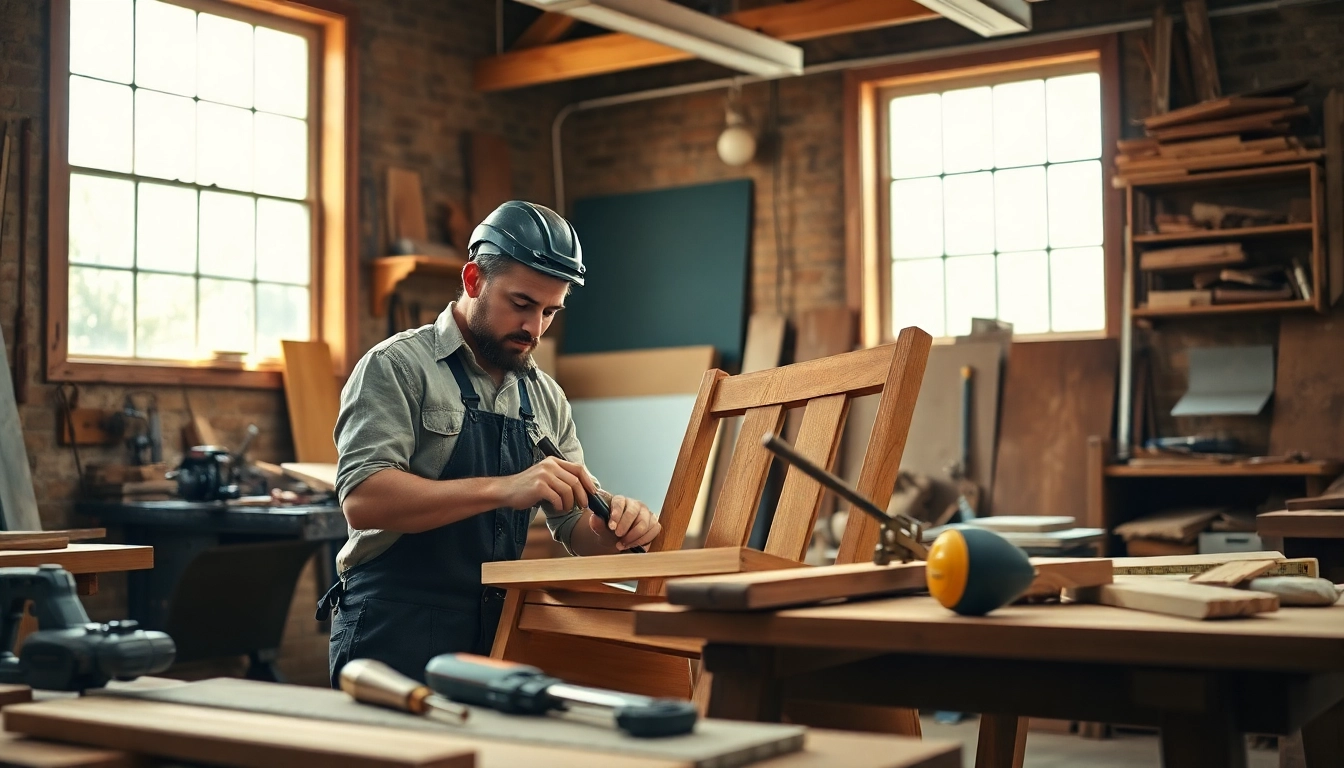 Carpentry Apprenticeship Near Me showcasing a carpenter focused on crafting in a vibrant workshop.