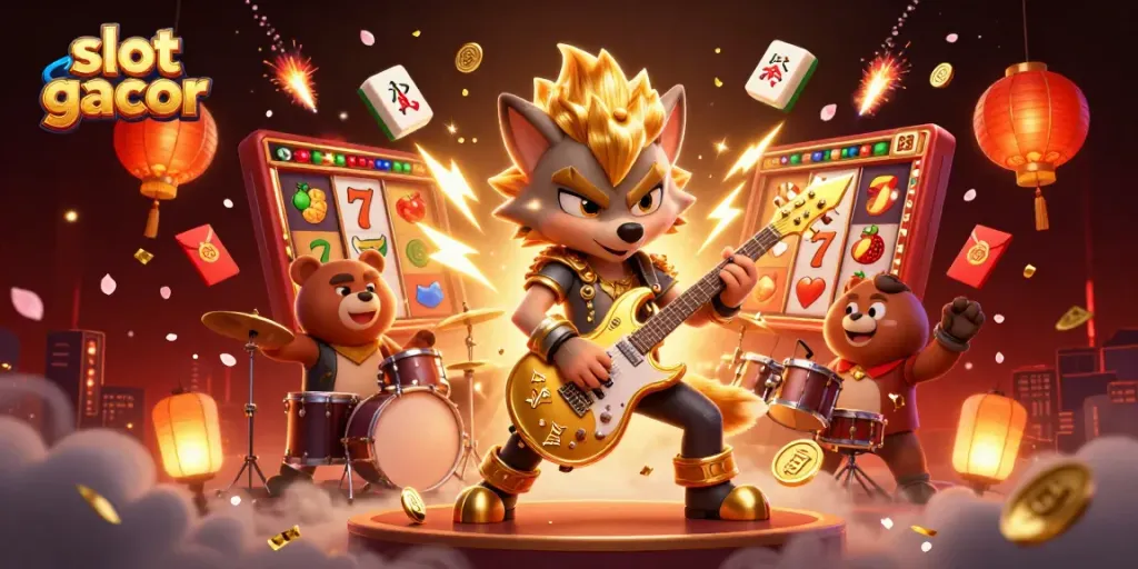 Experience slot gacor excitement with animated characters and vibrant casino elements in a rich 3D illustration.