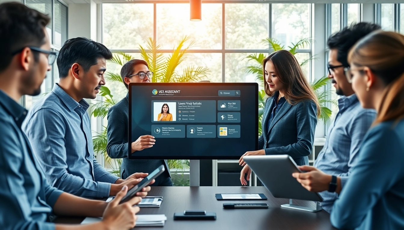 Engaging scene showing an assistant for enterprise providing seamless collaboration in a modern office.