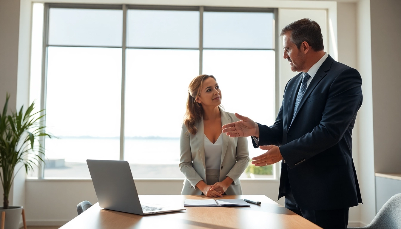 Truck accident attorney Clearwater offering legal advice to a distressed client in an office setting.