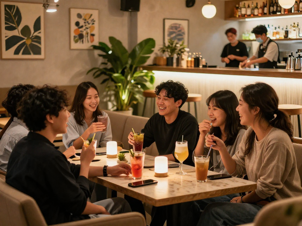 강남쩜오에서 친구들과 함께 즐기는 좌식 공간의 아늑한 분위기