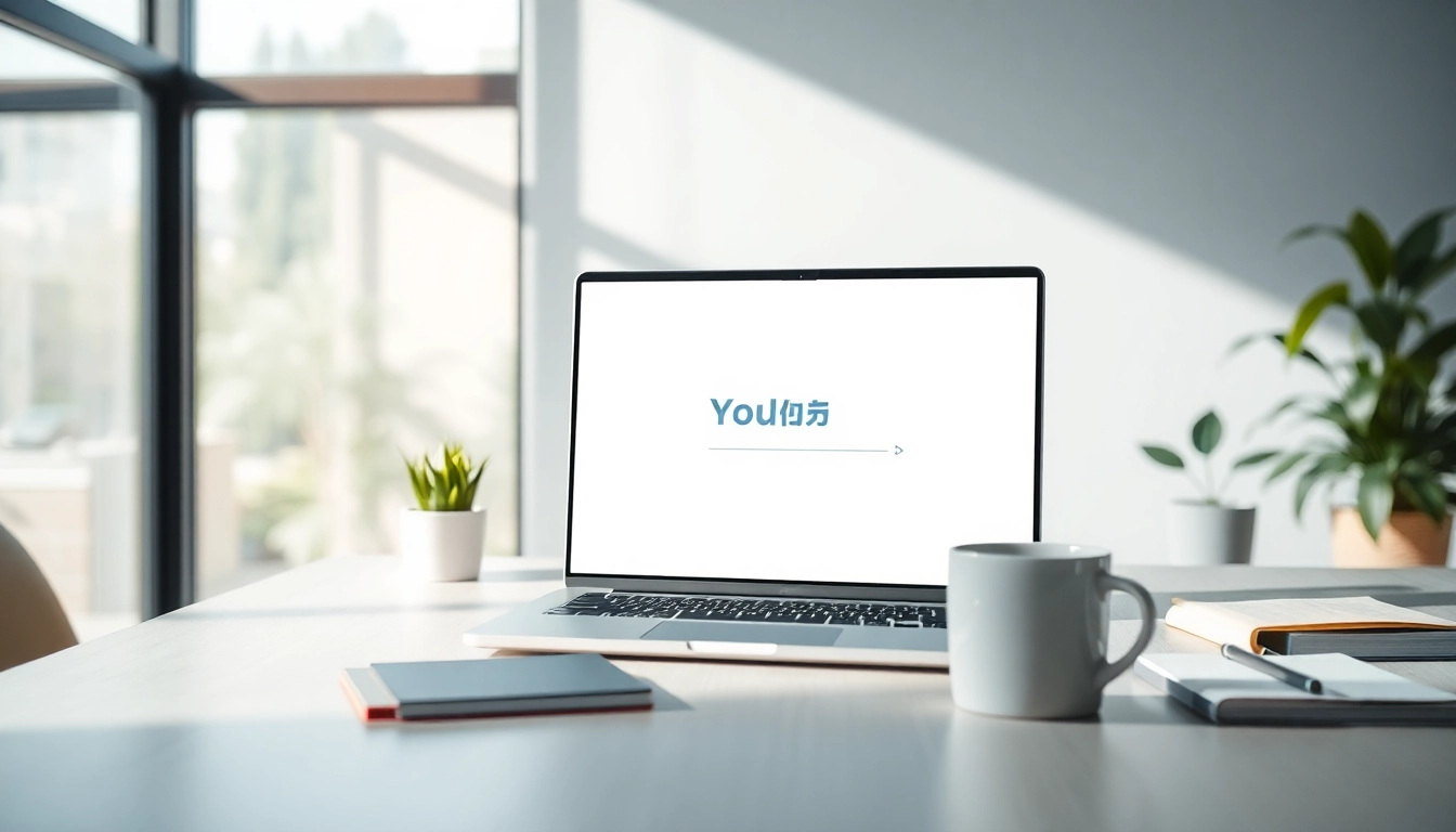 Youdao translation interface displayed on a modern laptop in a sleek workspace setting, promoting language learning.