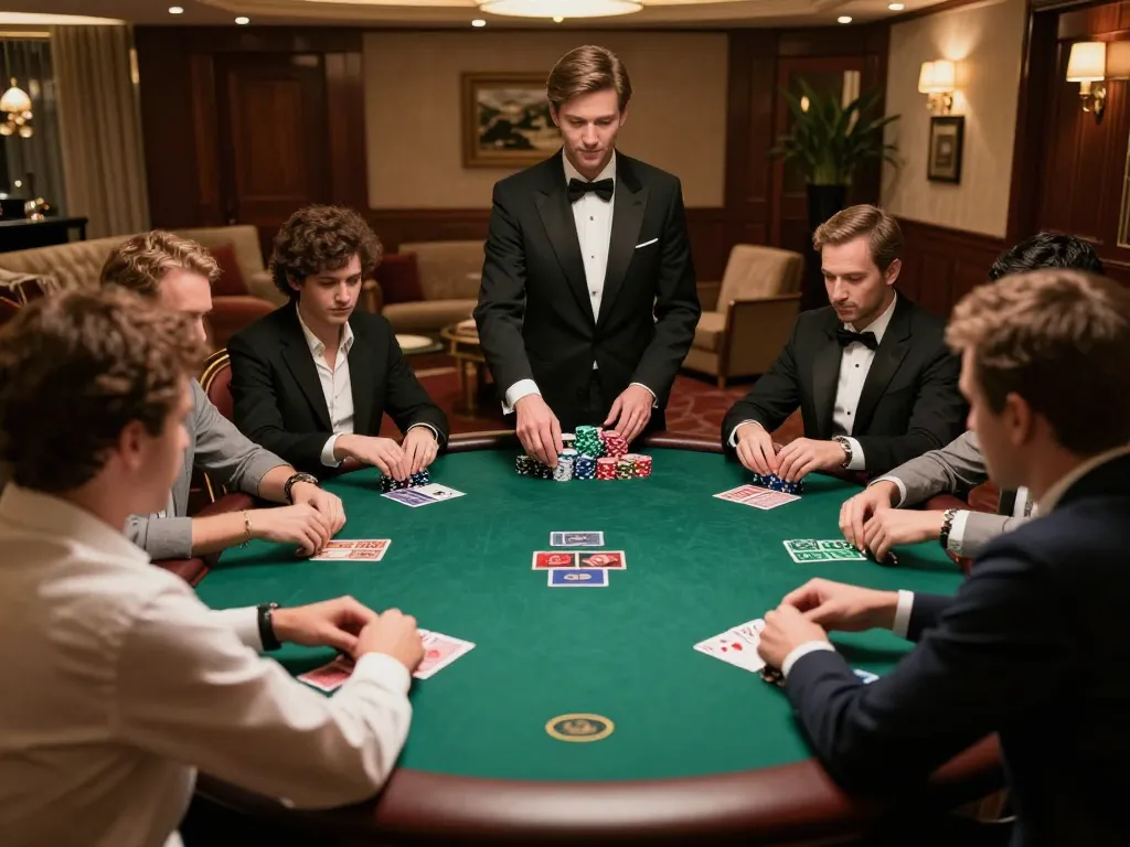 56WIN players strategizing their bets at a high-stakes poker table in an upscale private room