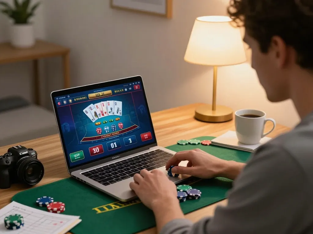 Player enjoying an immersive blackjack game on dn88 in a stylish home office.