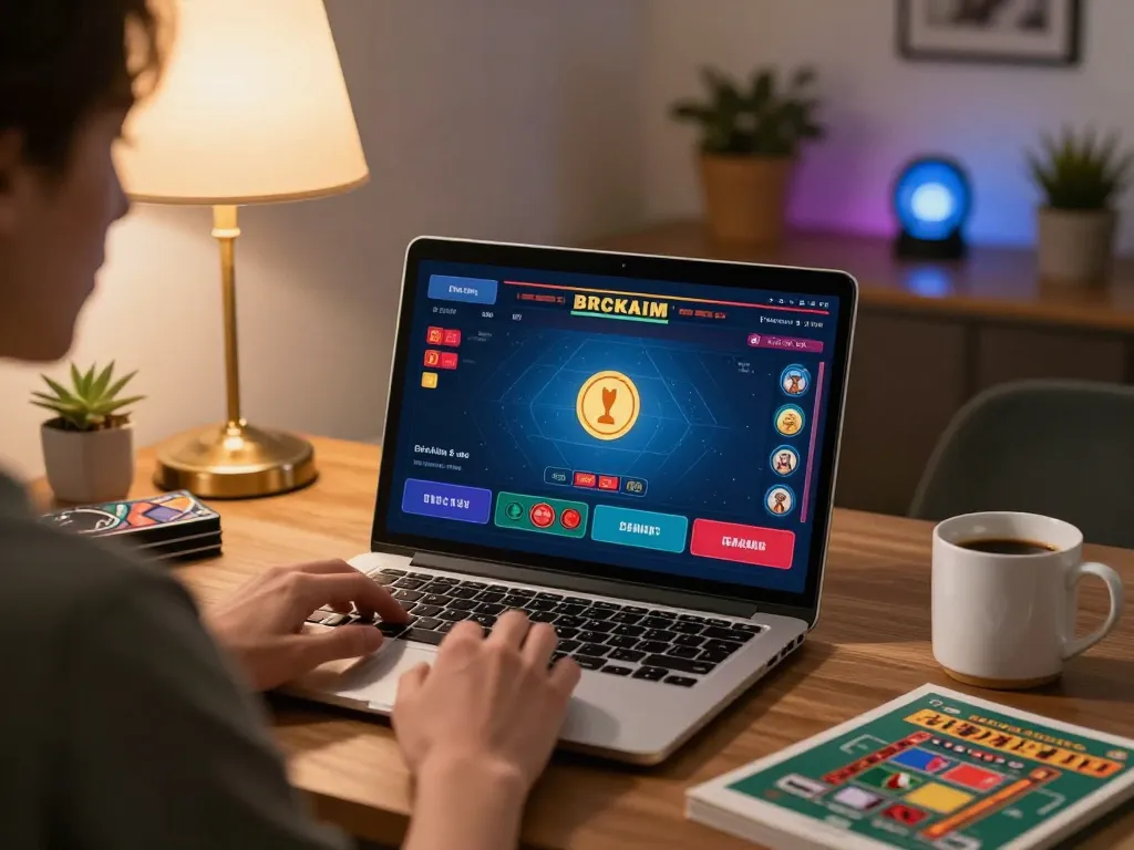 Engaging in bk8 เครดิตฟรี while playing live dealer baccarat on a laptop in a cozy home office.