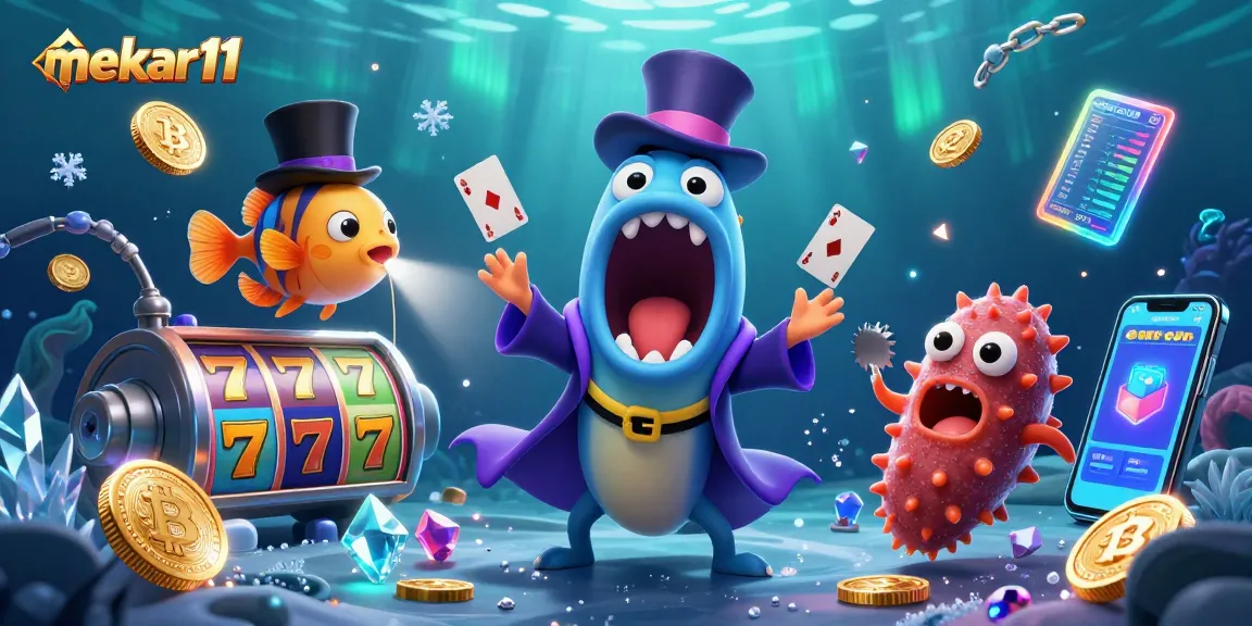 Experience the thrill at mekar11 with dynamic slot reels and vibrant jackpot elements amidst a magical underwater scene.