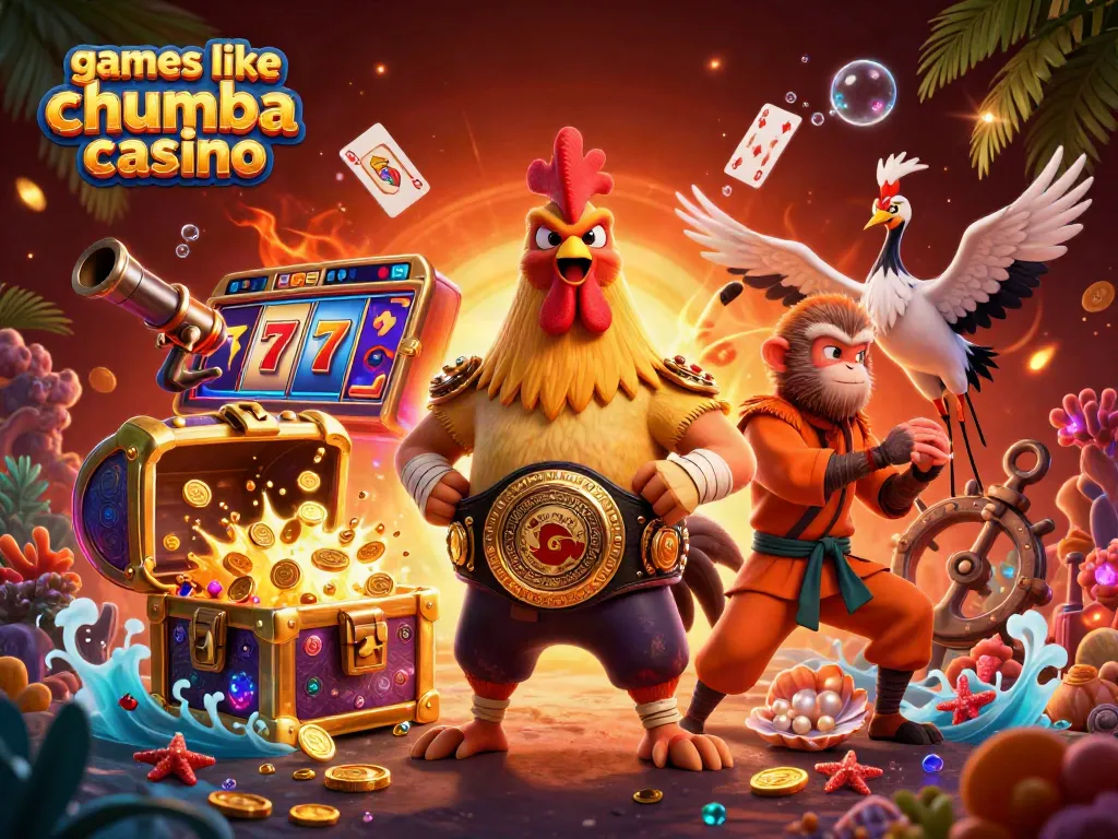 Experience games like Chumba Casino with vibrant slot reels and dynamic gameplay showcased in this scene.