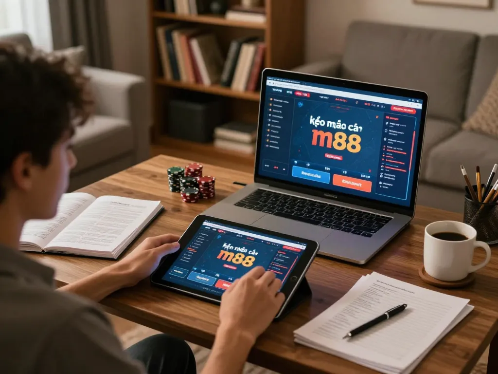 Tham gia kèo nhà cái m88 trên máy tính bảng tại nhà trong một không gian chơi game ấm cúng và chiến lược