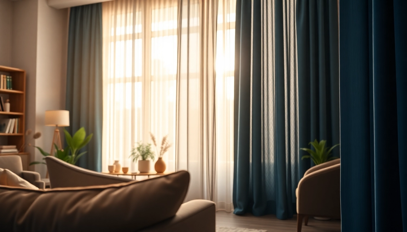Verduisterende gordijnen in een stijlvolle woonkamer, die elegantheid en comfort biedt.