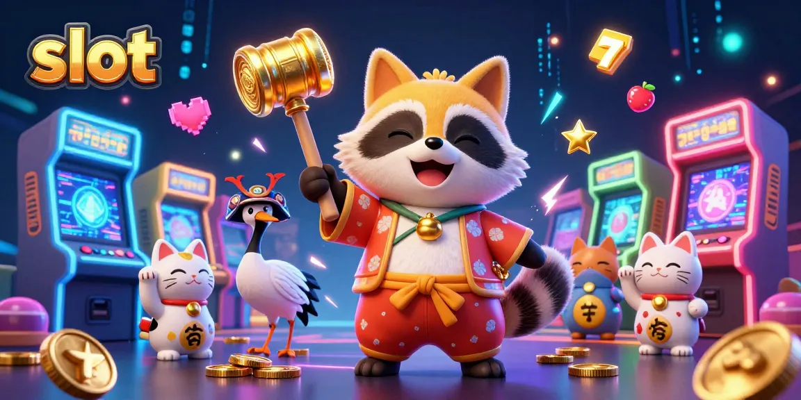Spin the slot machines with lucky tanuki and samurai crane in a vibrant casino scene.