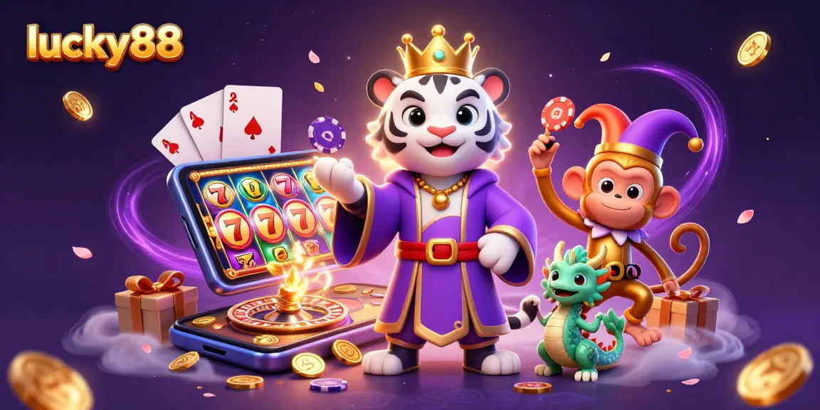 Spin to win with lucky88 in this vibrant jackpot scene featuring animated characters and dynamic casino elements.