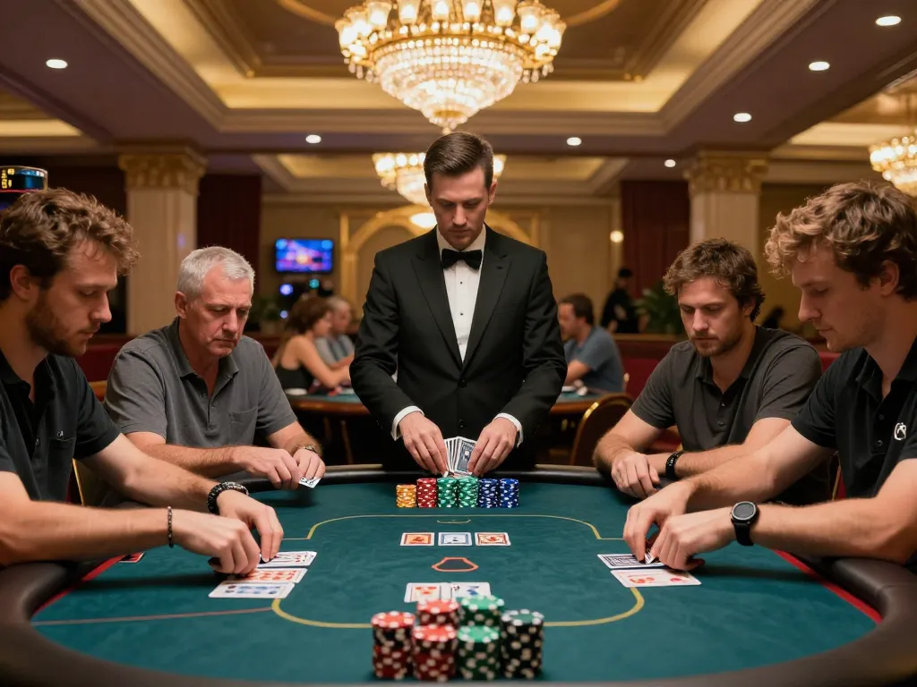 Players strategizing during a high-stakes poker game at TG88 casino.