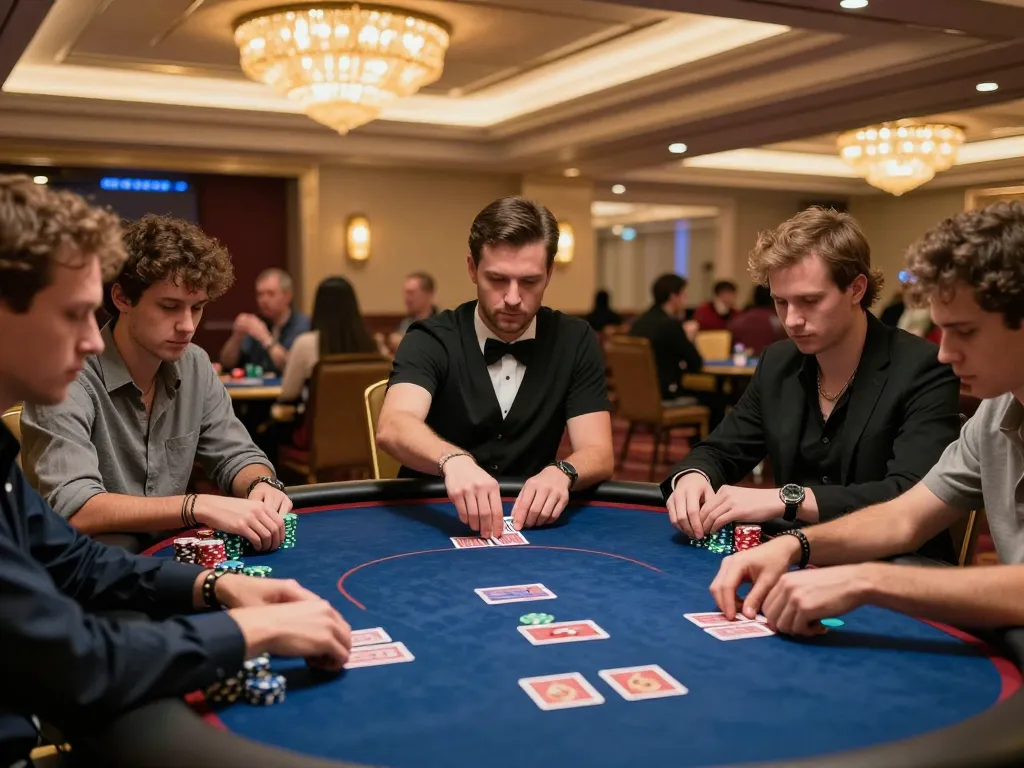 Intense poker tournament scene depicting strategic gameplay and player focus, promoting giường bệnh nhân in the gambling atmosphere.