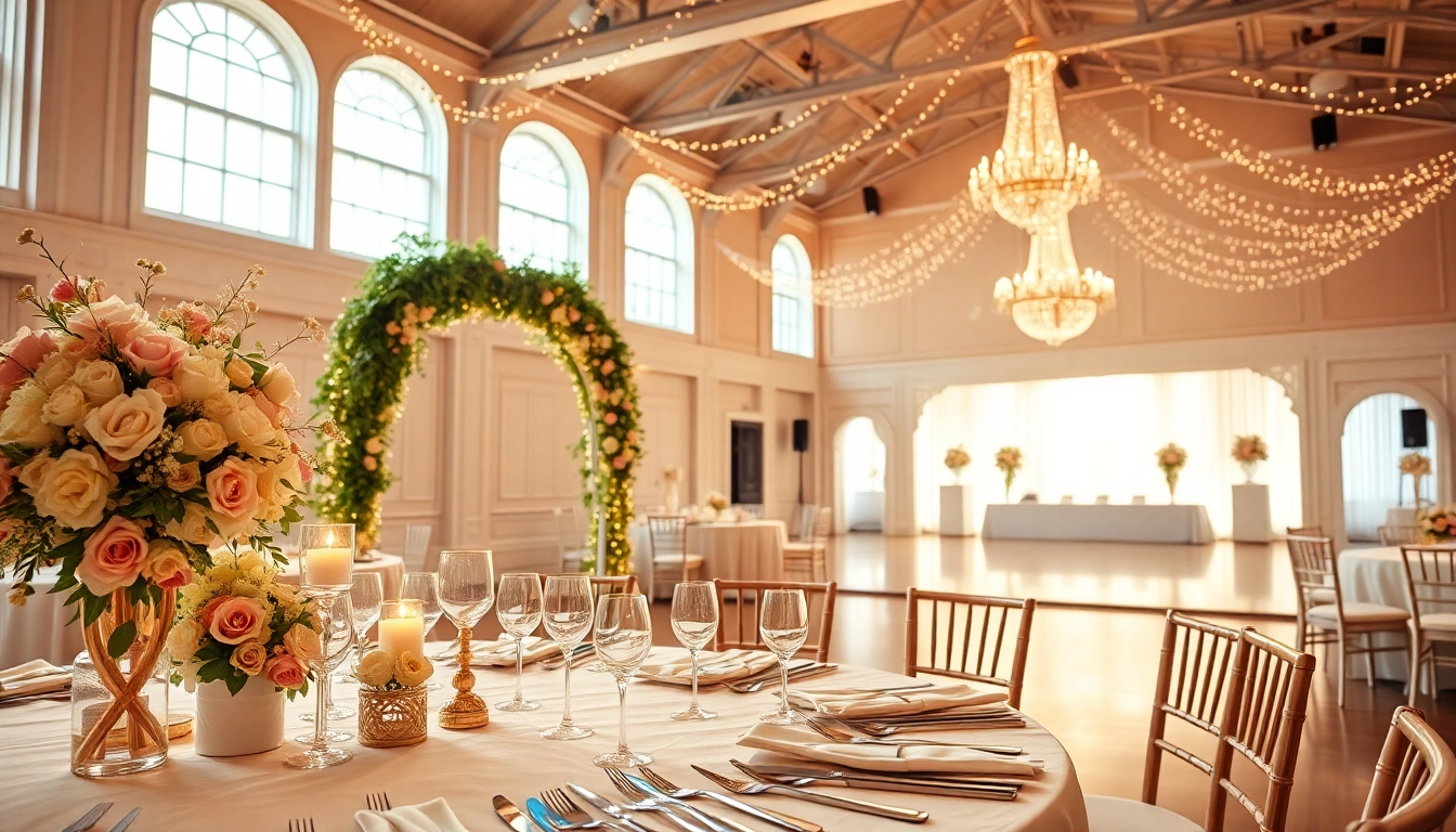 Wedding Event Space Jacksonville with elegant dining setup, romantic lighting, and decor.
