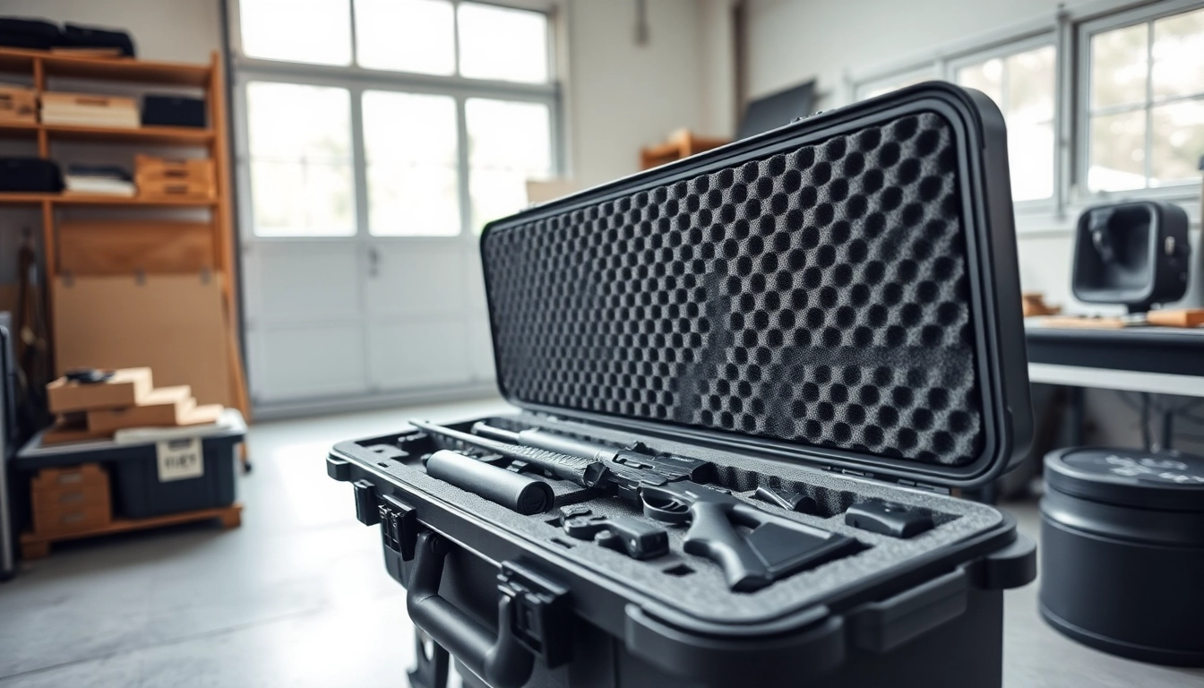 High-density foam for rifle case displayed in a professional workshop, showcasing precision cutouts.