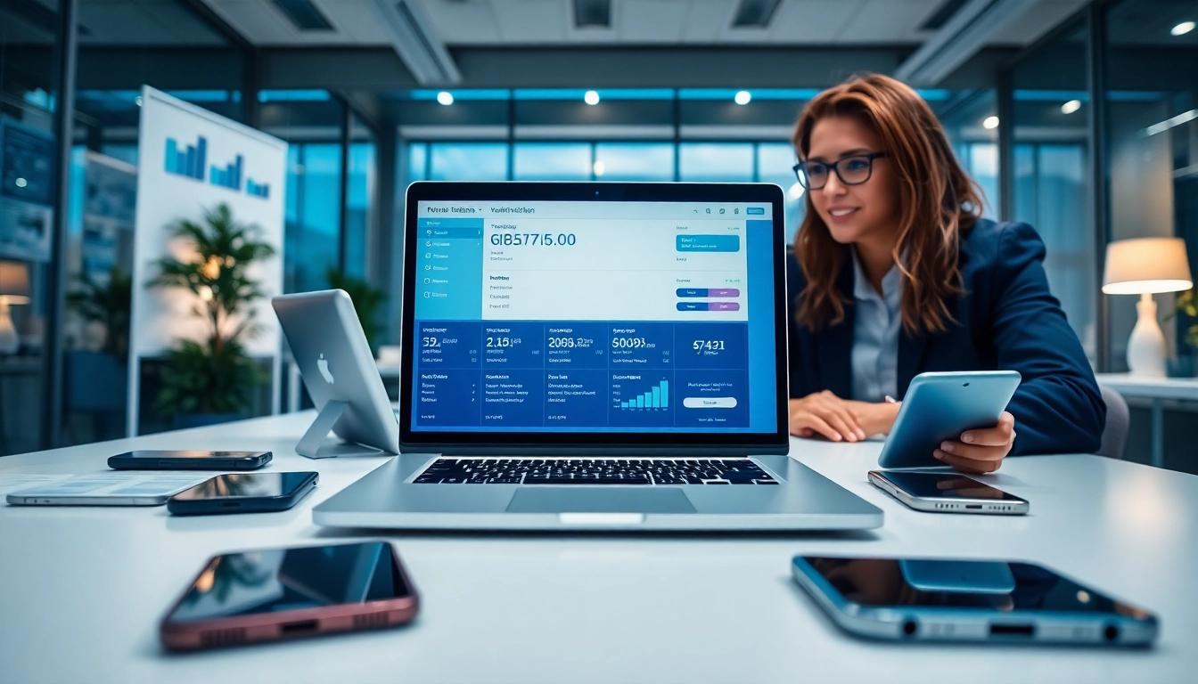 Online phone number verification process displayed on a sleek laptop in a professional office.