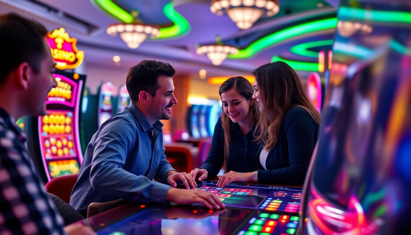 Erlebe spannende casino online spiele in einem modernen, lebhaft gestalteten Casino.