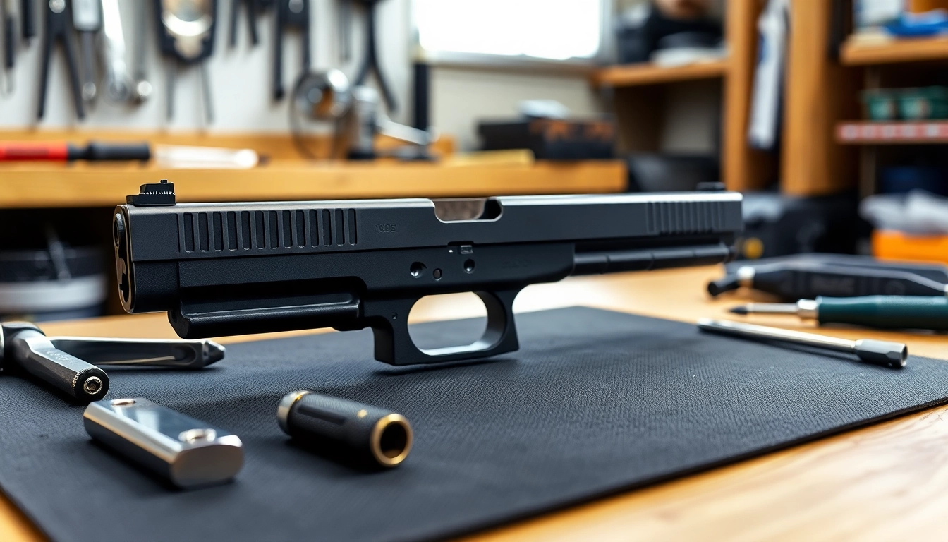 View the Glock 17 Gen 3 MOS OEM Slide showcasing its precision and robustness in a workshop setting.